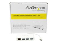 StarTech.com 3 Port USB C Hub w/ Gigabit Ethernet ? USB Type C to 3 x USB-A ? Multi Port USB 3.0 Hub for MacBook Pro (HB30C3A1GEA) - Hub - 3 x SuperSpeed USB 3.0 + 1 x 10/100/1000 HB30C3A1GEA