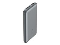Belkin BoostCharge - Strømbank - 10000 mAh - 15 watt - 3 A - 3 utgangskontakter (2 x USB, 24 pin USB-C) - på kabel: USB-C - romgrå BPB011BTGY