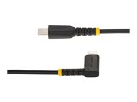 StarTech.com 6ft (2m) Durable USB-C to Lightning Cable - Right-Angled Heavy Duty Aramid Fiber USB Type-C to Lightning Charging/Sync Cord - Apple MFi Certified - Rugged iPhone Lightning Cable - Lightning-kabel - 24 pin USB-C hann til Lightning hann - 2 m - svart RUSB2CLTMM2MR