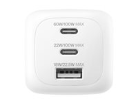 Belkin BoostCharge Pro - Strømadapter - GaN - 100 watt - PD 3.1/PPS - 3 utgangskontakter (2 x USB-C, USB) - hvit - med reiselader sett WCH016HQWH
