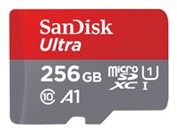 SanDisk Ultra - Flashminnekort (microSDXC til SD-adapter inkludert) - 256 GB - A1 / UHS Class 1 / Class10 - microSDXC UHS-I SDSQUAC-256G-GN6MA