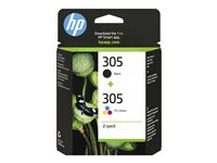 HP 305 - 2-pack - svart, farge (cyan, magenta, gul) - original - blister - blekkpatron - for Deskjet 23XX, 27XX, 28XX, 41XX, 42XX; DeskJet Plus 41XX; ENVY 60XX, 64XX; ENVY Pro 64XX 6ZD17AE#301