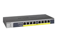 NETGEAR GS108PP - Switch - 8 x 10/100/1000 (PoE+) - stasjonær, rackmonterbar, veggmonterbar - PoE+ (123 W) - DC-strøm GS108PP-100EUS