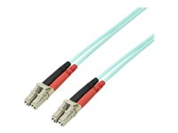 StarTech.com 3m Fiber Optic Cable - 10 Gb Aqua - Multimode Duplex 50/125 - LSZH - LC/LC - OM3 - LC to LC Fiber Patch Cable - Koblingskabel - LC multimodus (hann) til LC multimodus (hann) - 3 m - fiberoptisk - dupleks - 50 / 125 mikroner - OM3 - halogenfri - akvamarin - for P/N: J9152AST, MASFP10GBSR, SFP10GBLRMST, SFP10GBSRST, SFP10GSRSST, SFP10GSRXST A50FBLCLC3