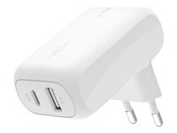 Belkin BoostCharge - Strømadapter - 42 watt - 3 A - PD 3.0 - 2 utgangskontakter (24 pin USB-C, USB) - hvit WCB009VFWH