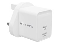 HyperJuice - Strømadapter - GaN - 35 watt - QC 3.0, Power Delivery 3.0 + PPS - 2 utgangskontakter (24 pin USB-C) - hvit - Storbritannia HJG35UK